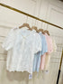 Summer Embroidered Details Puff Sleeves Button Down Tops